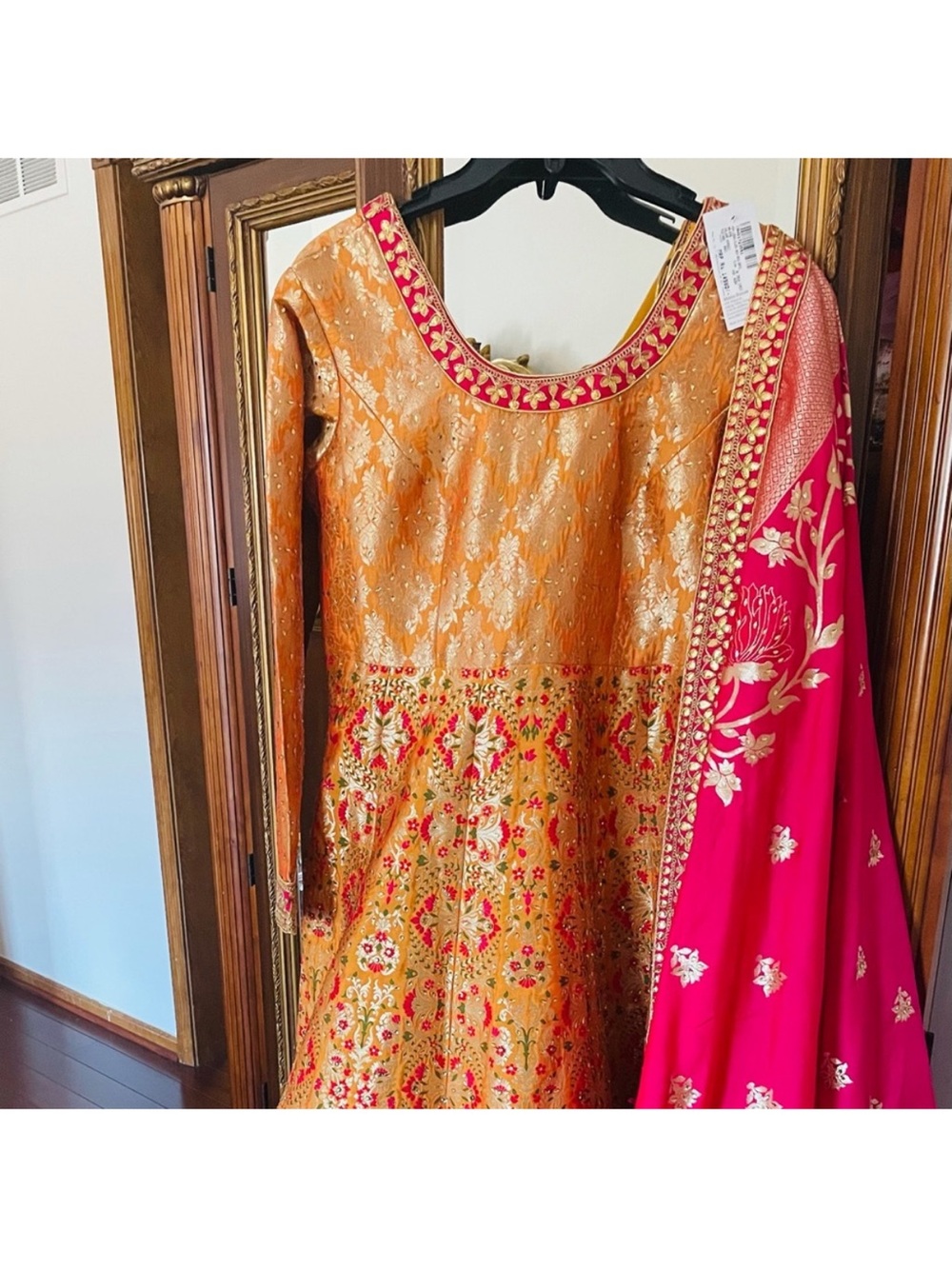 Embroidered Orange and Pink Indian Anarkali Dress